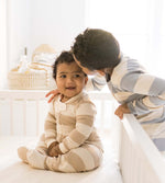 Load image into Gallery viewer, Mommy & Me Rugby Stripe Organic Cotton Sleeper - Oat