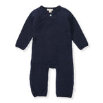 Load image into Gallery viewer, Organic Cotton Quilted Bee Wrap-Front Baby Jumpsuit - Midnight