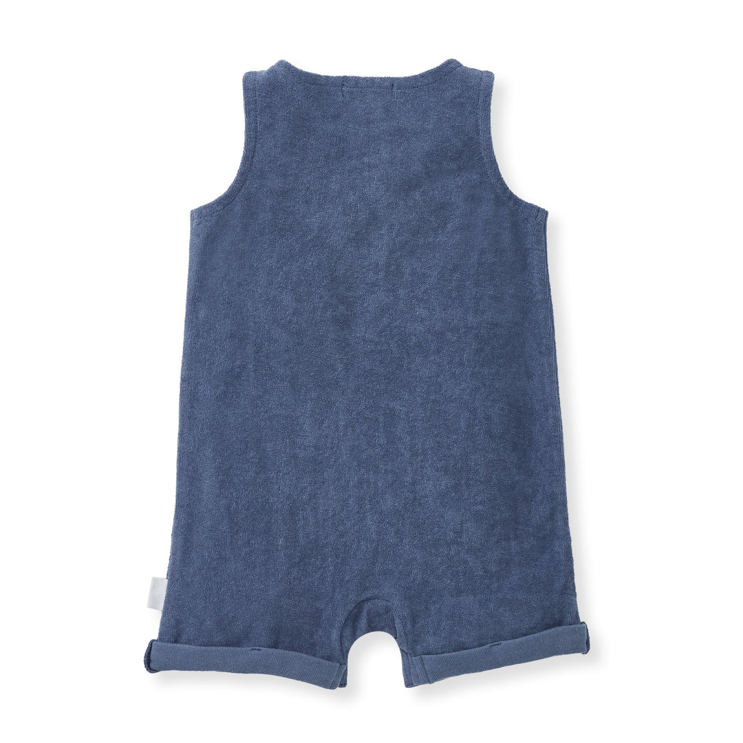 Terry Organic Baby Boy Romper - Underwater Blue