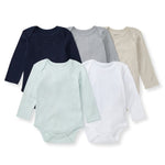 Load image into Gallery viewer, Solid Organic Cotton Long Sleeve Baby Bodysuits 5 Pack - Midnight