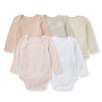 Load image into Gallery viewer, Solid Organic Cotton Long Sleeve Baby Bodysuits 5 Pack - Pink Sand