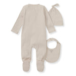 Load image into Gallery viewer, Organic Cotton Jumpsuit, Bib & Hat 3 Piece Set - Limestone