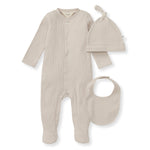 Load image into Gallery viewer, Organic Cotton Jumpsuit, Bib & Hat 3 Piece Set - Limestone