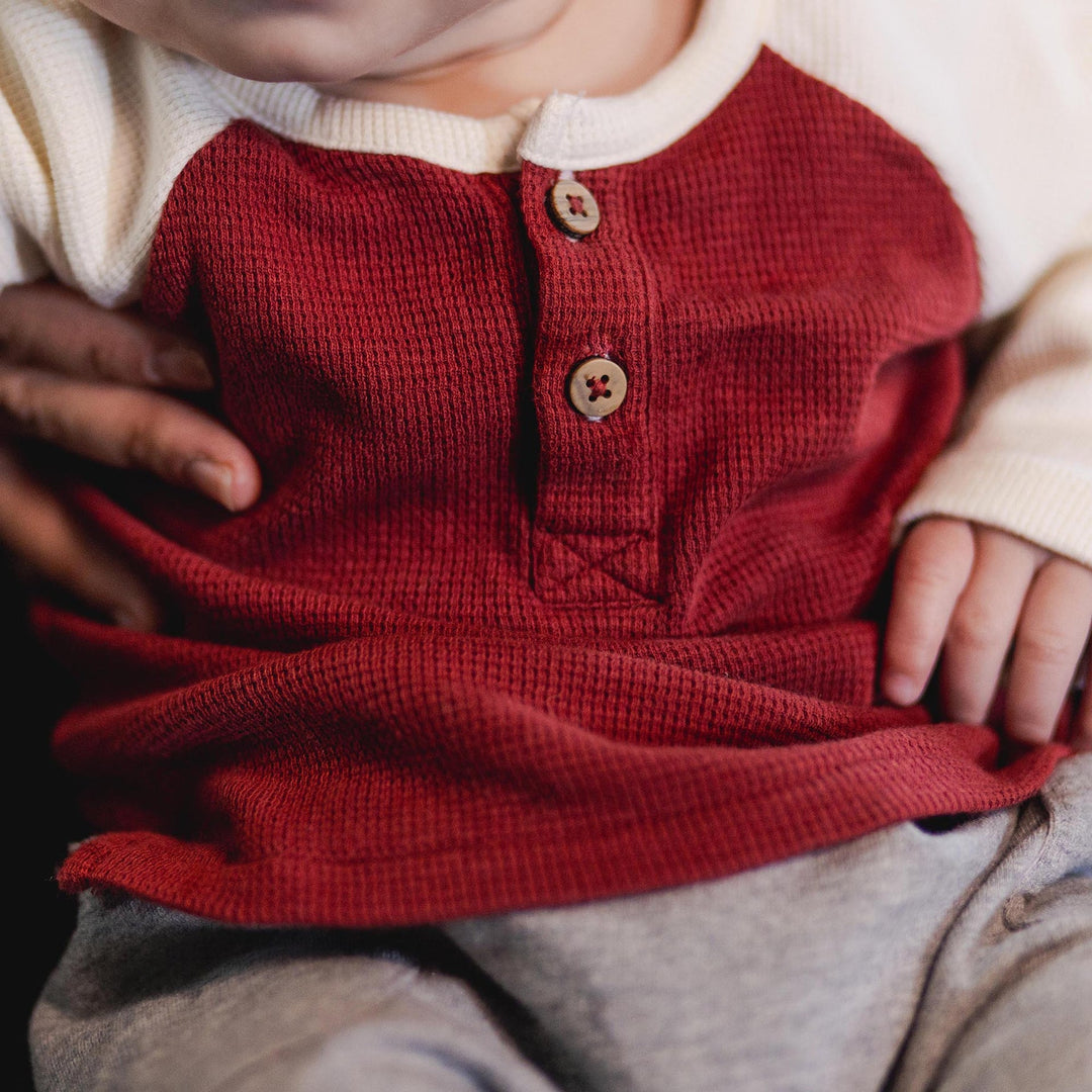 Product Image 2 of Thermal Organic Boy Tee & Pants Set - Brick Red