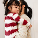 Load image into Gallery viewer, Product Image 1 of Rugby Peace Stripe Baby Boy Jumpsuit - Brick Red