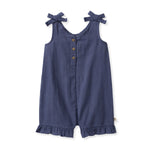 Load image into Gallery viewer, Check Gauze Blue Girl Romper - Blue Smoke
