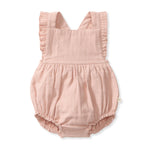 Load image into Gallery viewer, Check Gauze Pink Girl Romper - Smokey Rose