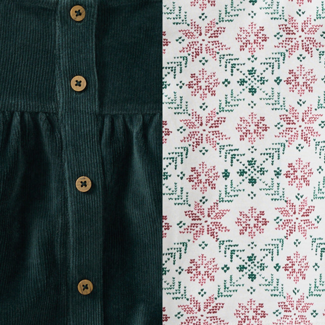 Poinsettia Fair Isle Organic Girl Tee & Dress Set Swatch