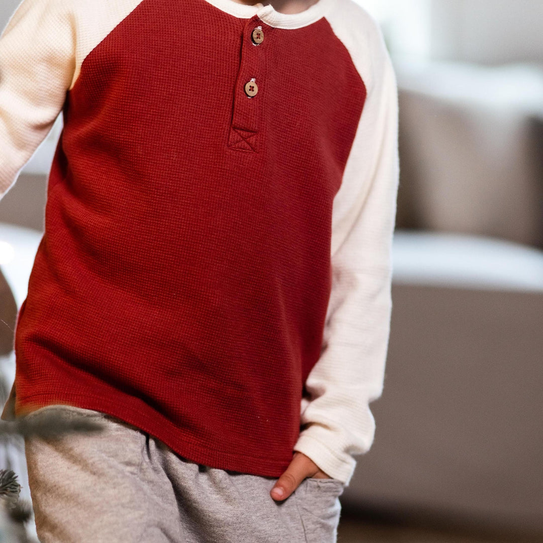 Product Image 4 of Thermal Organic Boy Tee & Pants Set - Brick Red