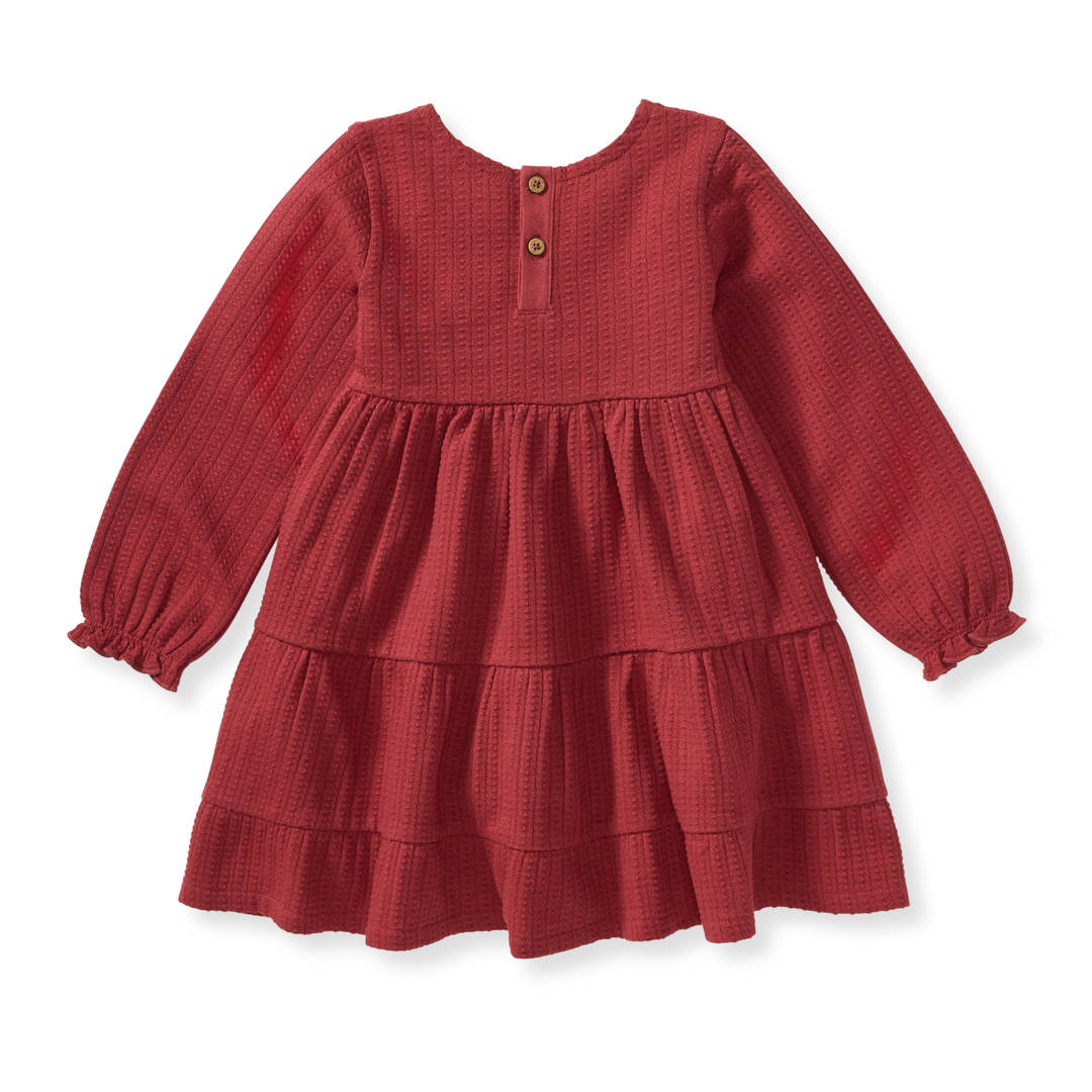 Dotted Rib Organic Cotton Dress - Brick Red Back