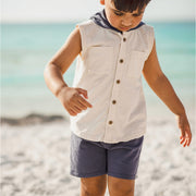 Organic Boy Slub Hooded Sleeveless Shirt & Shorts Set
