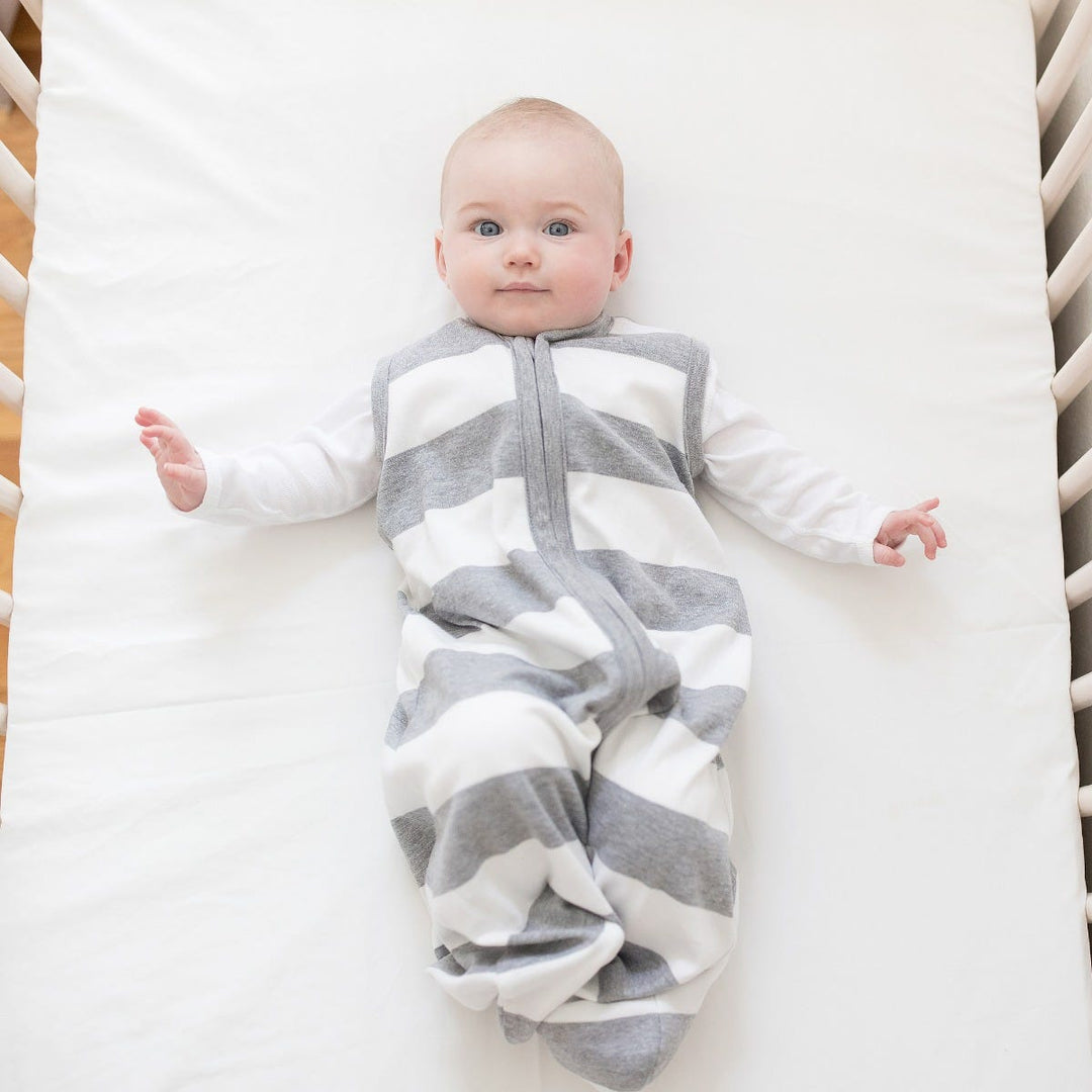 Rugby Stripe Organic Beekeeper™ Wearable Baby Blanket - Heather Grey