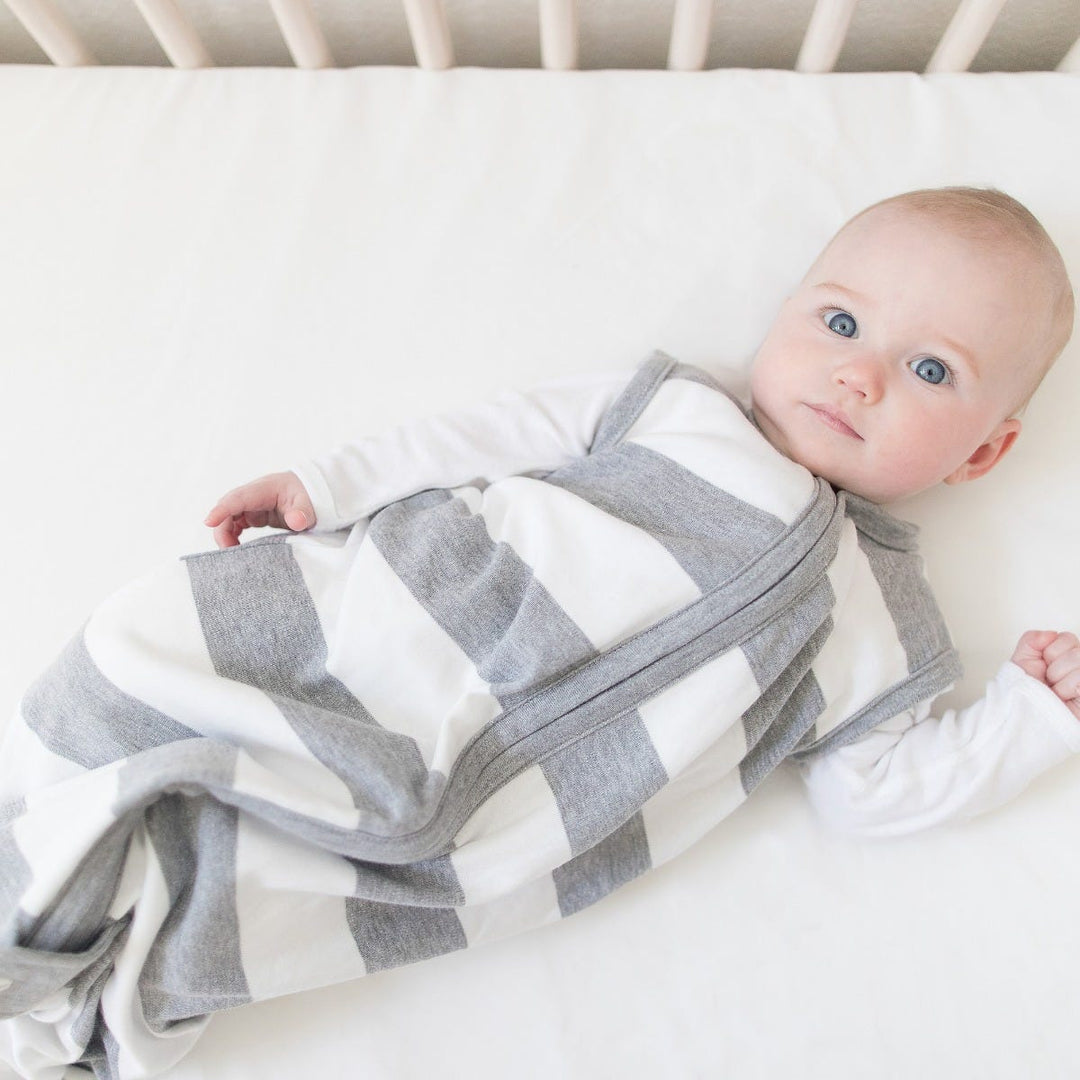 Rugby Stripe Organic Beekeeper™ Wearable Baby Blanket - Heather Grey