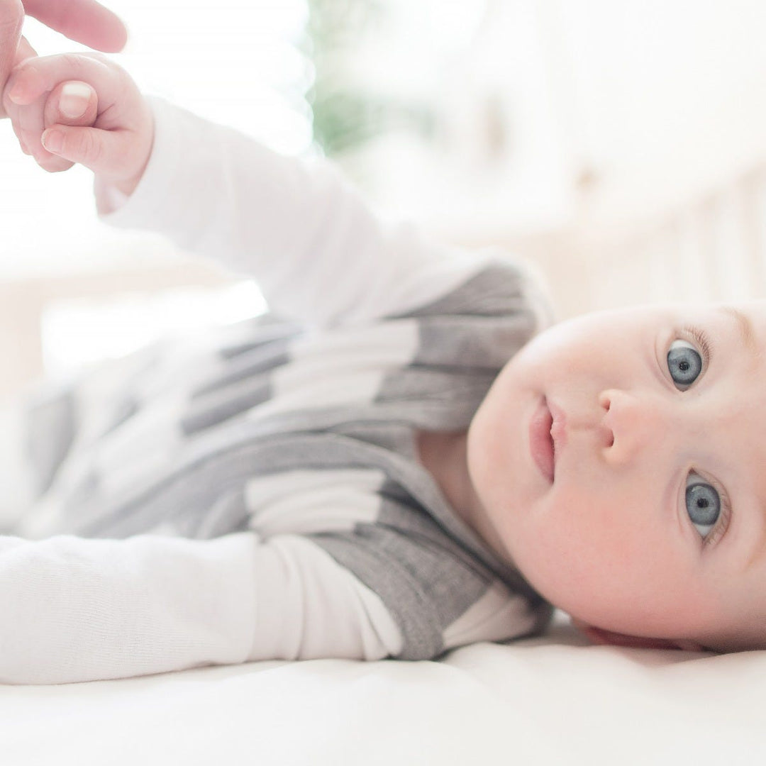 Rugby Stripe Organic Beekeeper™ Wearable Baby Blanket - Heather Grey