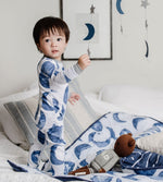 Load image into Gallery viewer, Watercolor Hello Moon! Organic Baby Zip Front Footed Pajamas