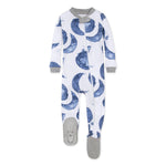 Load image into Gallery viewer, Watercolor Hello Moon! Organic Baby Zip Front Footed Pajamas