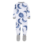 Load image into Gallery viewer, Watercolor Hello Moon! Organic Baby Zip Front Footed Pajamas