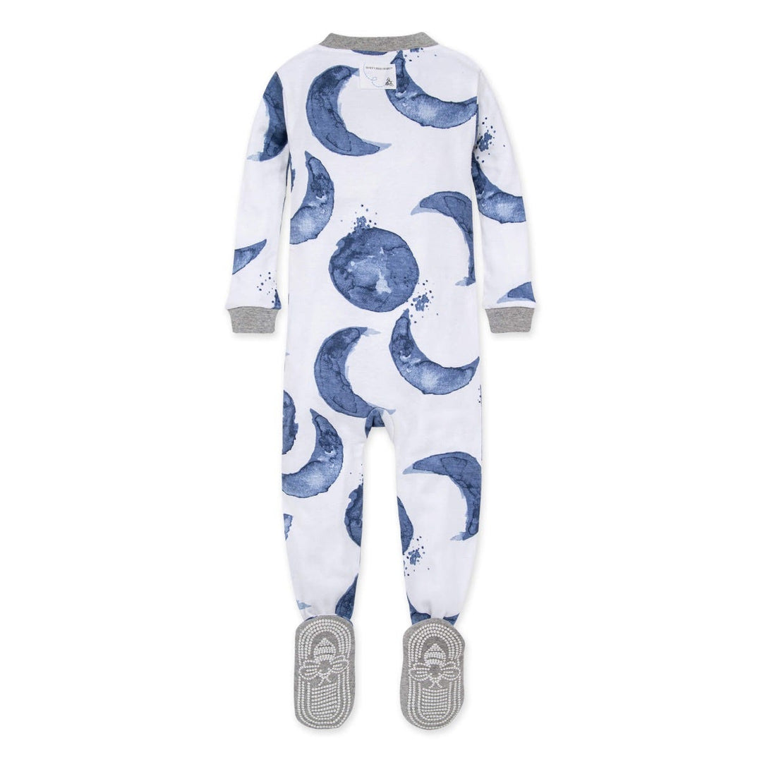 Watercolor Hello Moon! Organic Baby Zip Front Footed Pajamas