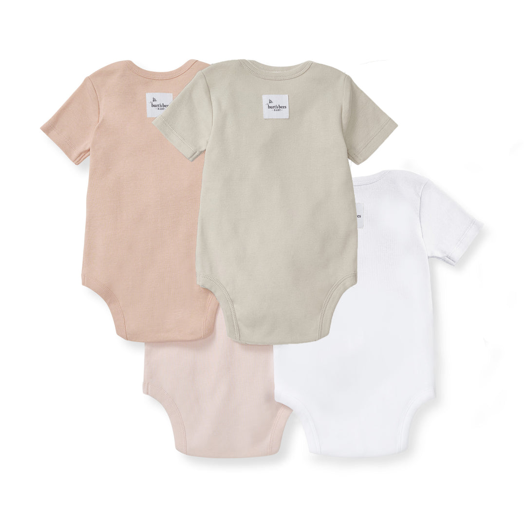 Pink Sand Solid Organic Cotton Short Sleeve Baby Bodysuit Pack of 4