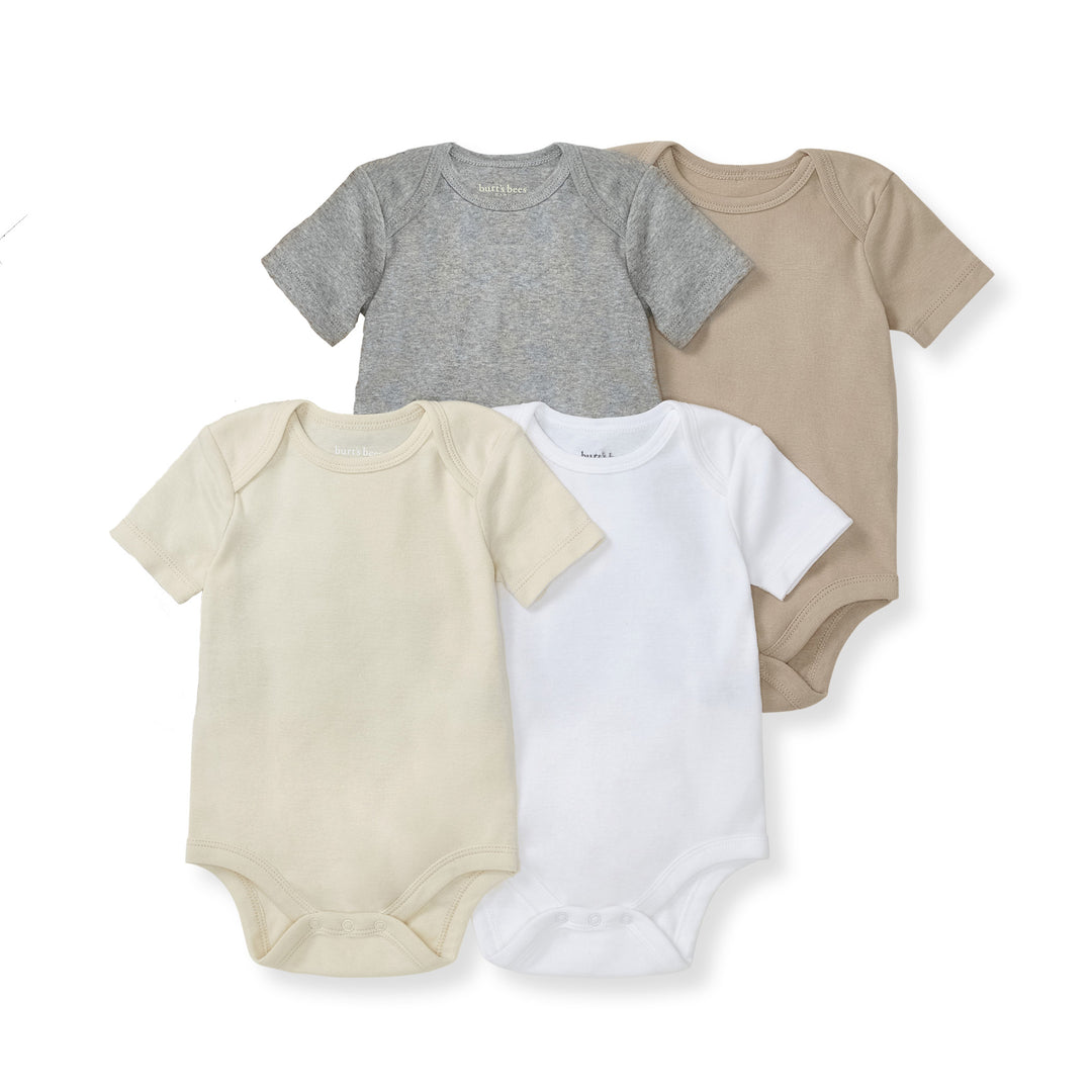 Hummus Solid Organic Cotton Short Sleeve Baby Bodysuit Pack of 4
