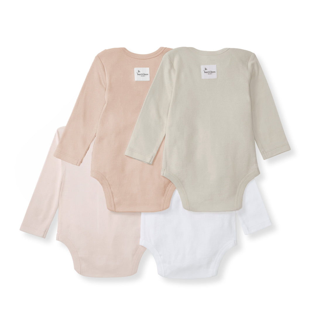 Pink Sand Solid Organic Cotton Long Sleeve Baby Bodysuit Pack of 4