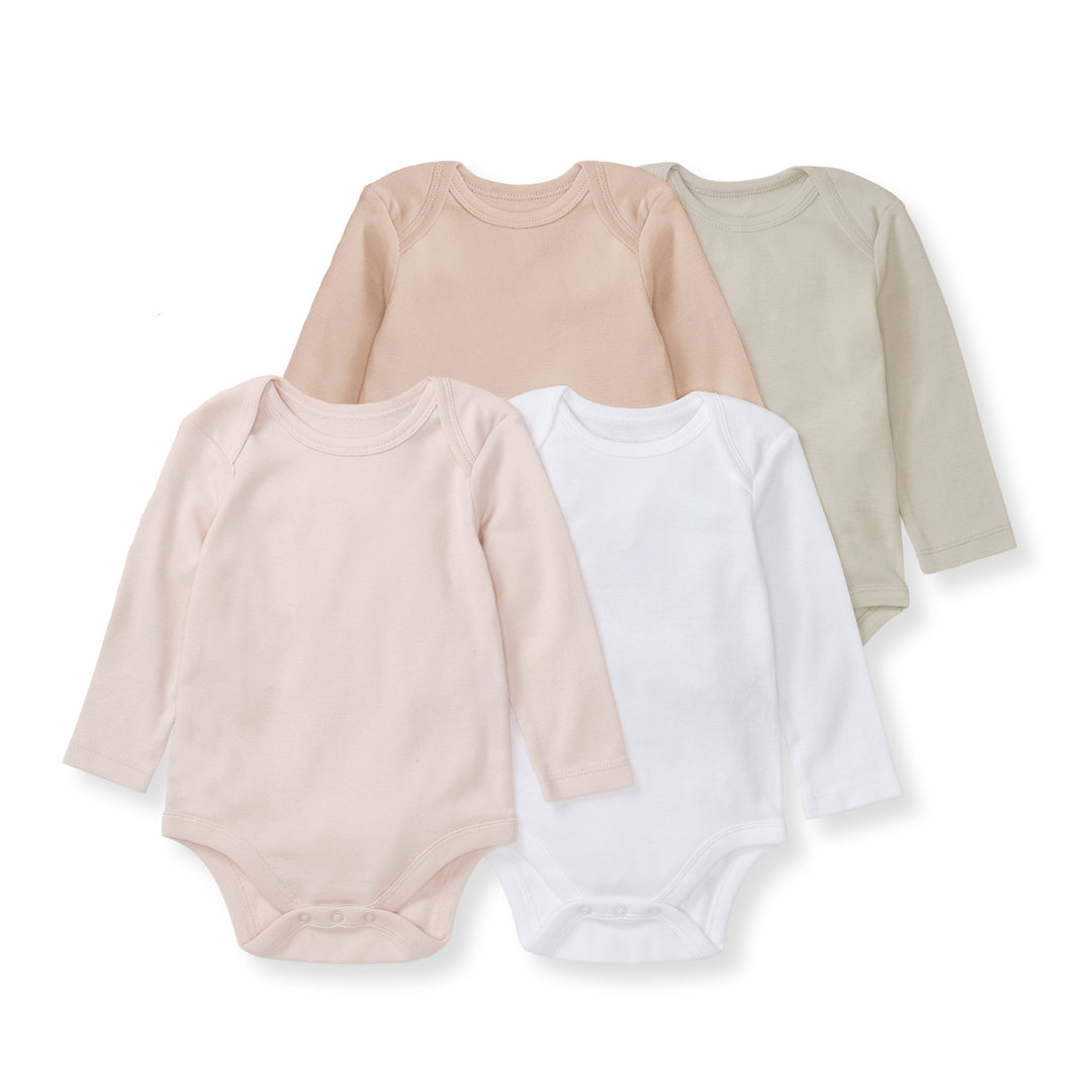 Pink Sand Solid Organic Cotton Long Sleeve Baby Bodysuit Pack of 4