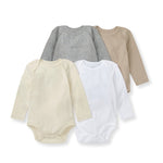 Load image into Gallery viewer, Hummus Solid Organic Cotton Long Sleeve Baby Bodysuit Pack of 4