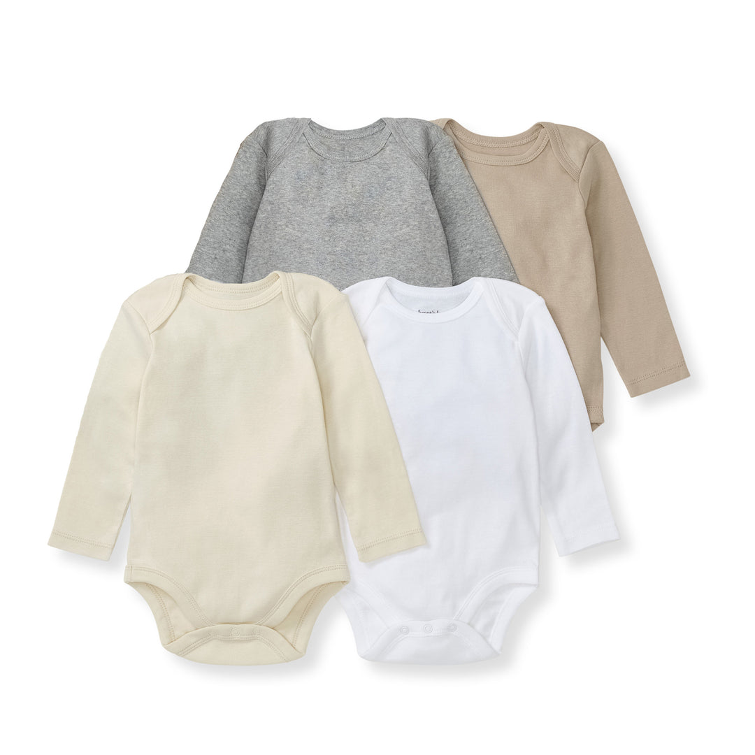 Hummus Solid Organic Cotton Long Sleeve Baby Bodysuit Pack of 4