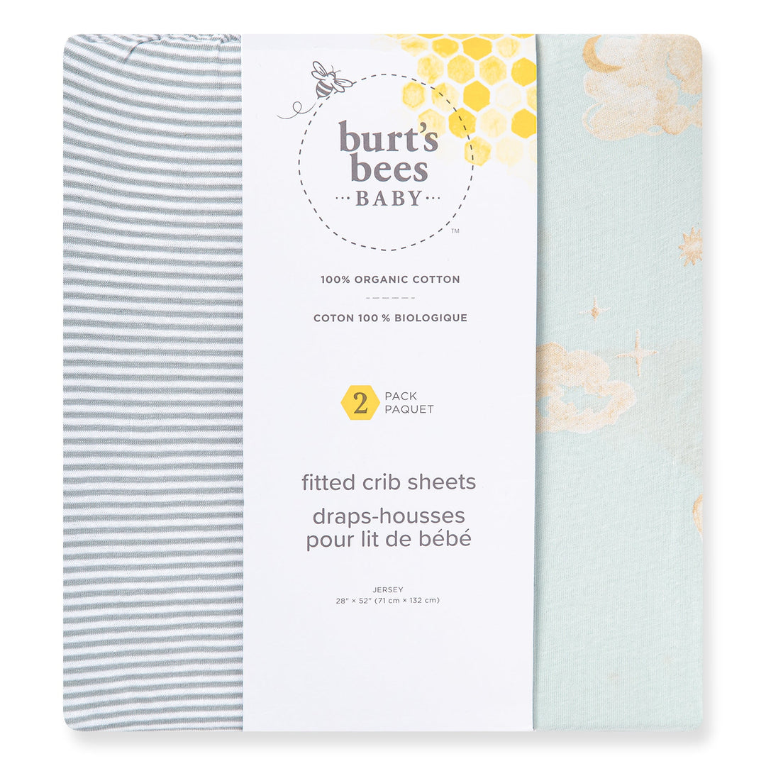 Good Night Sky Organic Cotton Crib Sheets Set of 2 - Ice Flow