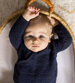 Load image into Gallery viewer, Organic Cotton Quilted Bee Wrap-Front Baby Jumpsuit - Midnight
