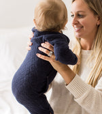 Load image into Gallery viewer, Organic Cotton Quilted Bee Wrap-Front Baby Jumpsuit - Midnight
