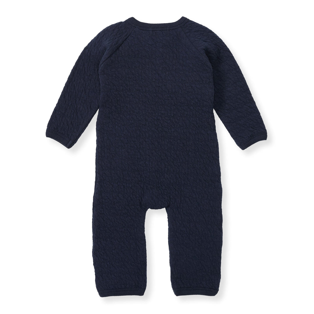 Organic Cotton Quilted Bee Wrap-Front Baby Jumpsuit - Midnight
