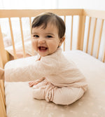 Load image into Gallery viewer, Organic Cotton Quilted Bee Wrap-Front Baby Jumpsuit - Ranunculus
