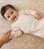 Load image into Gallery viewer, Organic Cotton Quilted Bee Wrap-Front Baby Jumpsuit - Ranunculus
