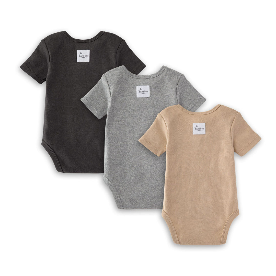 Organic Solid Short Sleeve Bodysuits - Set of 3 - Ash - 6-9 Months Back