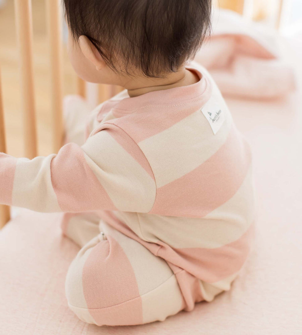 Rugby Stripe Organic Cotton Sleep & Play - Pink Sand