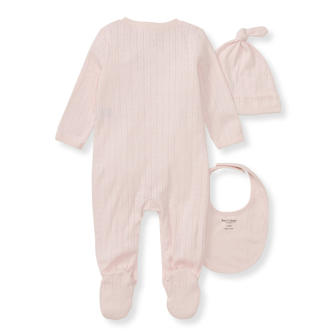 Organic Cotton Jumpsuit, Bib & Hat 3 Piece Set - Ranunculus