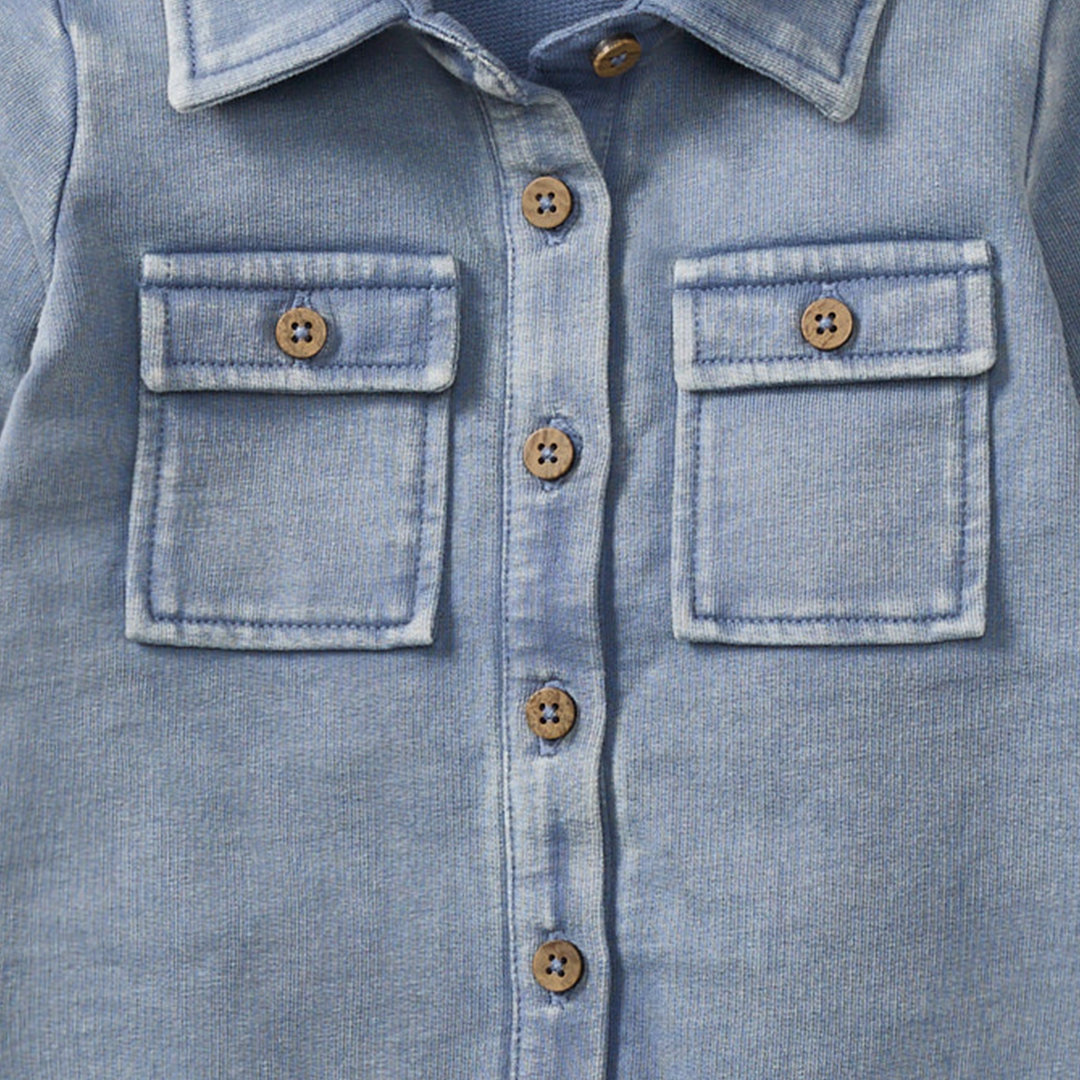 Acid Wash Organic Baby Boy Jumpsuit - Flint Swatch