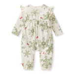 Load image into Gallery viewer, Holiday Snowflakes Baby Girl Jumpsuit Back

