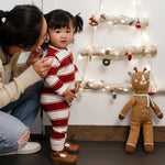 Load image into Gallery viewer, Product Image 2 of Rugby Peace Stripe Baby Boy Jumpsuit - Brick Red
