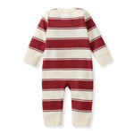 Load image into Gallery viewer, Rugby Peace Stripe Baby Boy Jumpsuit - Brick Red Back
