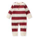 Load image into Gallery viewer, Rugby Peace Stripe Baby Boy Jumpsuit - Brick Red
