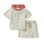 Load image into Gallery viewer, Pacific Stripe Hooded Shirt &amp; Shorts Set