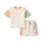 Load image into Gallery viewer, Color Blocked Tee &amp; Shorts Set - Oat Beige