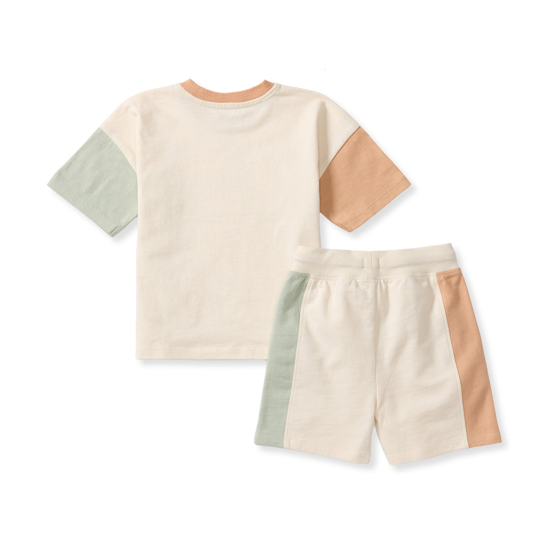 Color Blocked Tee & Shorts Set - Oat Beige