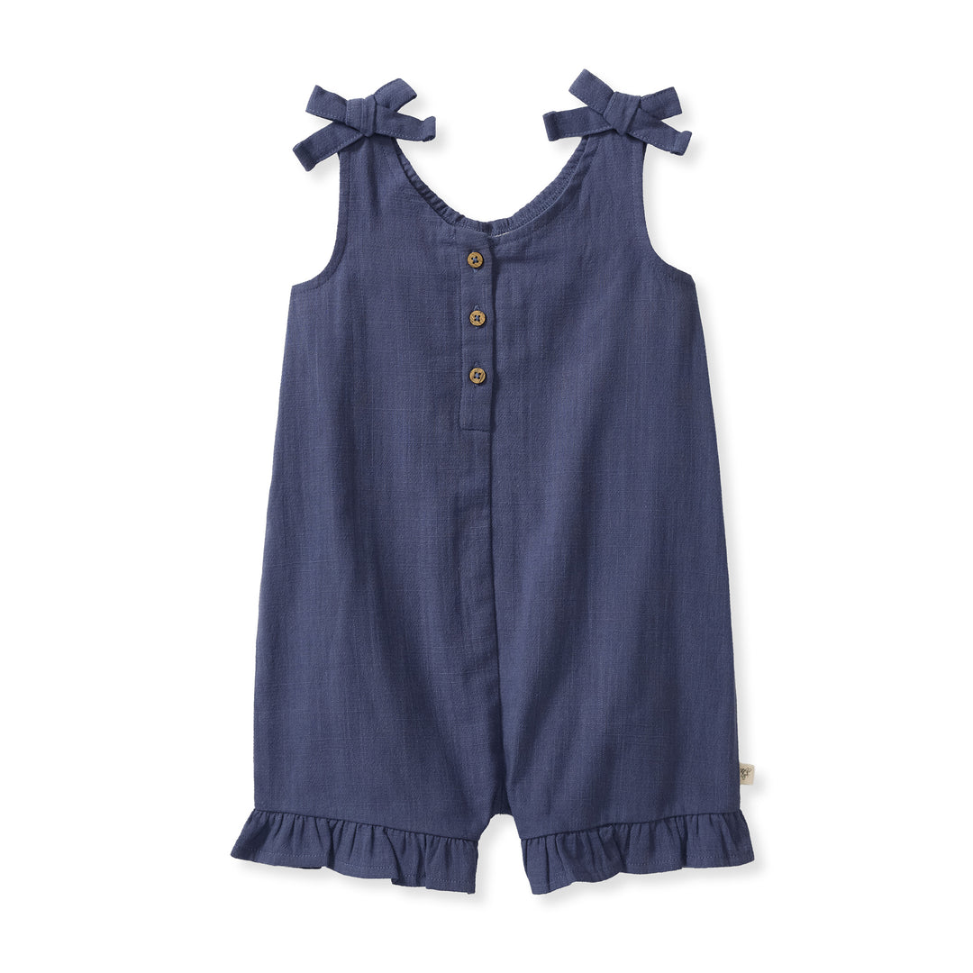 Check Gauze Blue Girl Romper - Blue Smoke