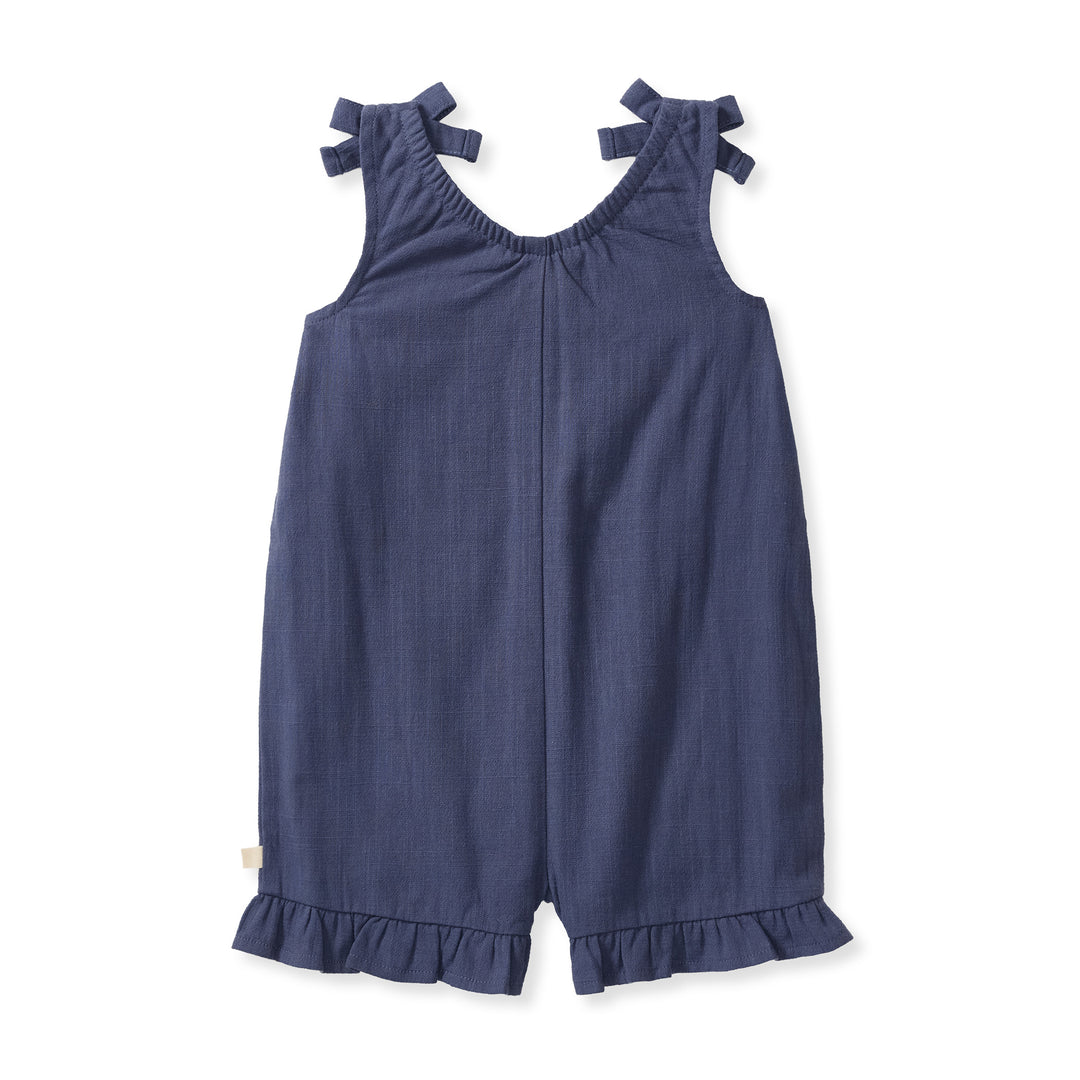 Check Gauze Blue Girl Romper - Blue Smoke