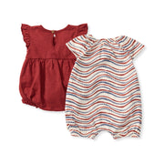 Festive Pattern Baby Girl Bubble Romper 2-Pack Set