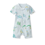Load image into Gallery viewer, Watercolor Dinos Organic Baby Sleeper Romper - Rain