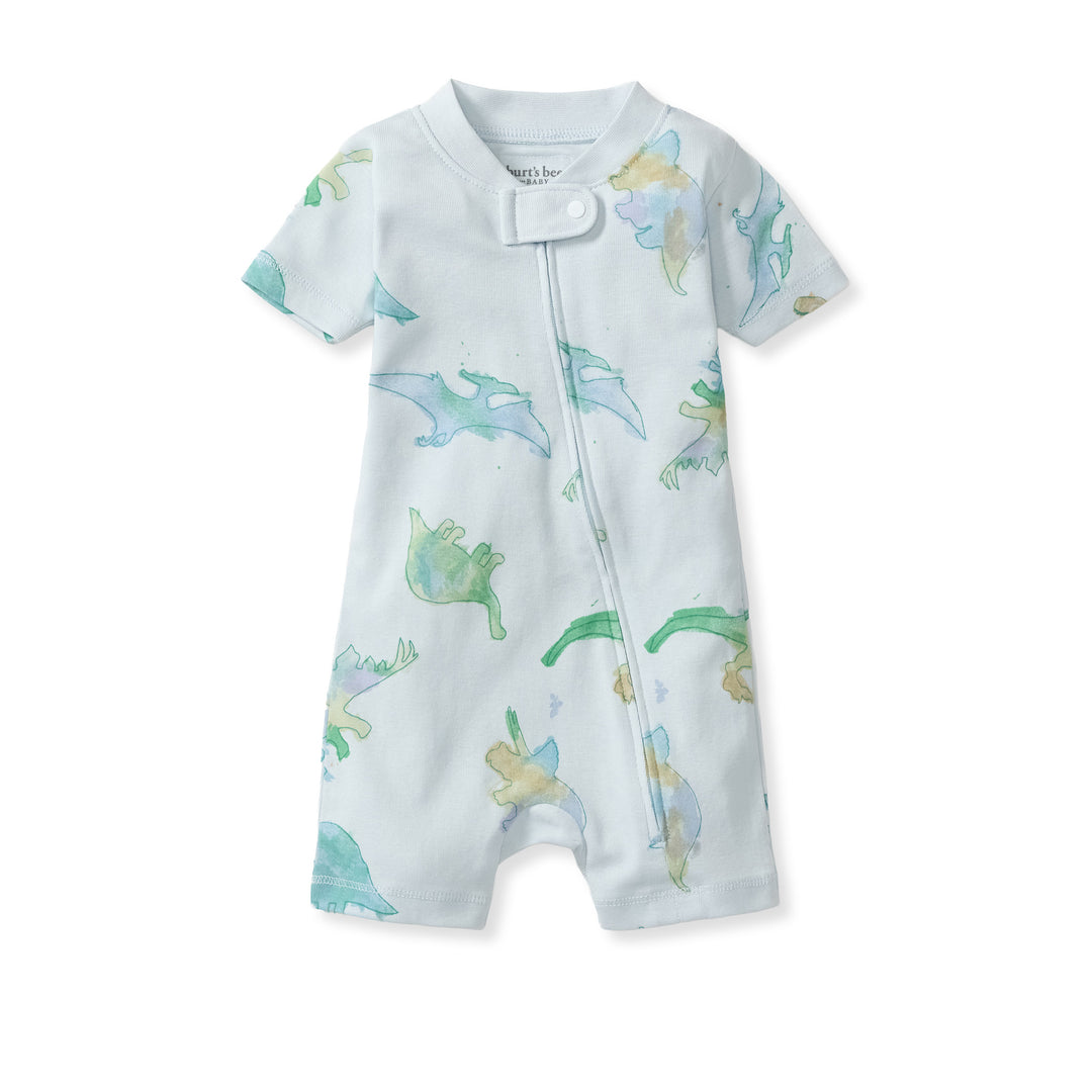Watercolor Dinos Organic Baby Sleeper Romper - Rain